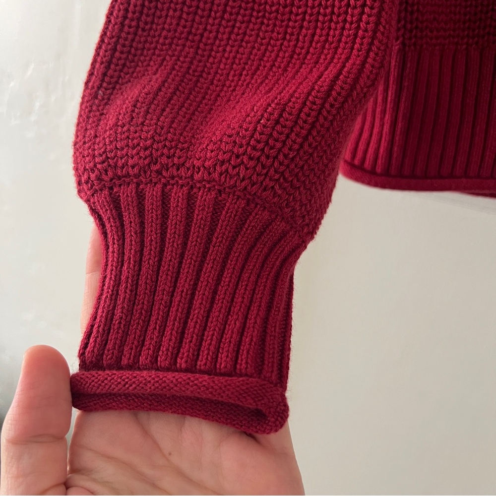 J Crew NWOT Womens Red Maroon Ribbed Cotton Button Collar Sweater Small - Picture 11 of 15